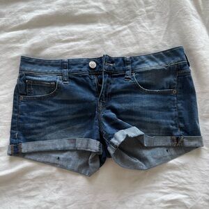 Express Dark Blue Jean Shortie Low Rise Shorts